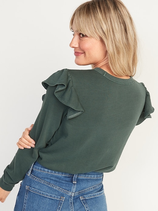 Image number 2 showing, Ruffle-Trim French-Terry Cropped Sweatshirt