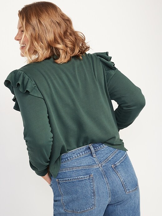 Image number 6 showing, Ruffle-Trim French-Terry Cropped Sweatshirt