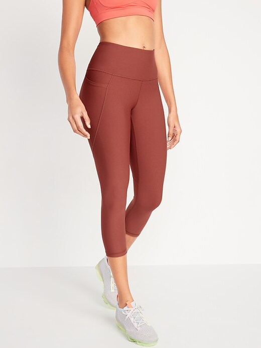 Image number 1 showing, High-Waisted PowerSoft Side-Pocket Crop Leggings for Women