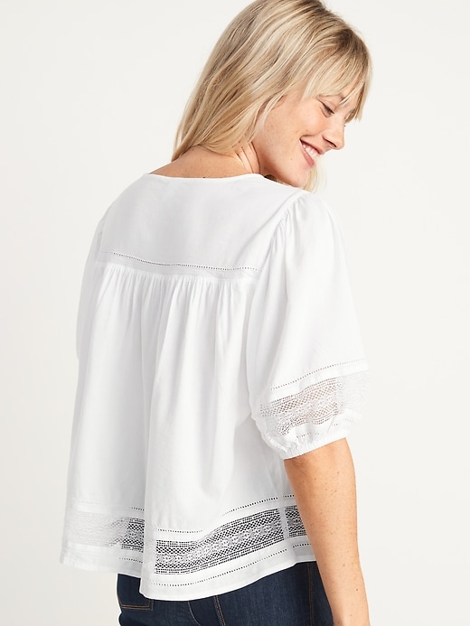Image number 2 showing, Oversized Lace-Trim Button-Front Blouse for Women