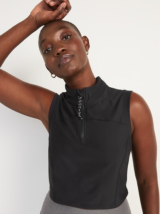 Image number 5 showing, PowerSoft Half Zip Sleeveless Cropped Top