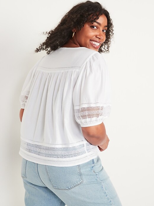 Image number 6 showing, Oversized Lace-Trim Button-Front Blouse for Women