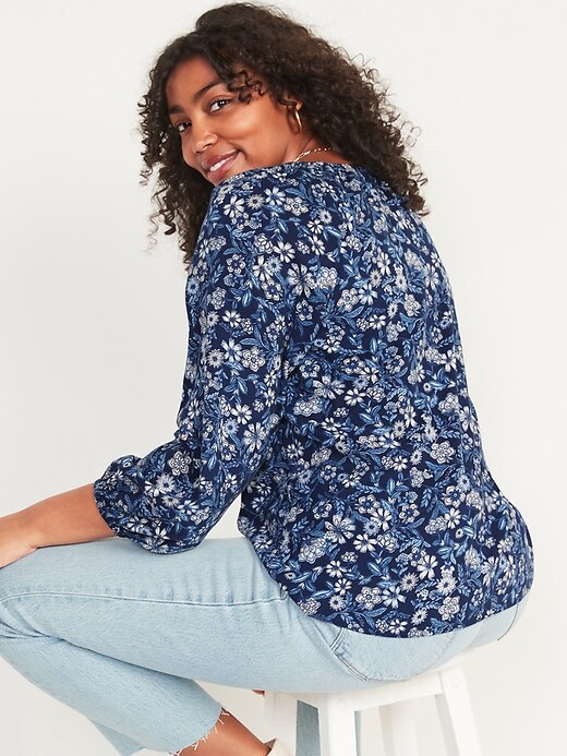 Long-Sleeve Shirred Floral-Print Poet Blouse | Old Navy