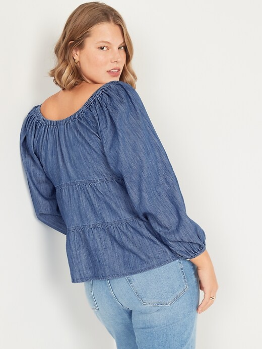 Tiered Swing Long-Sleeve Jean Top for Women | Old Navy