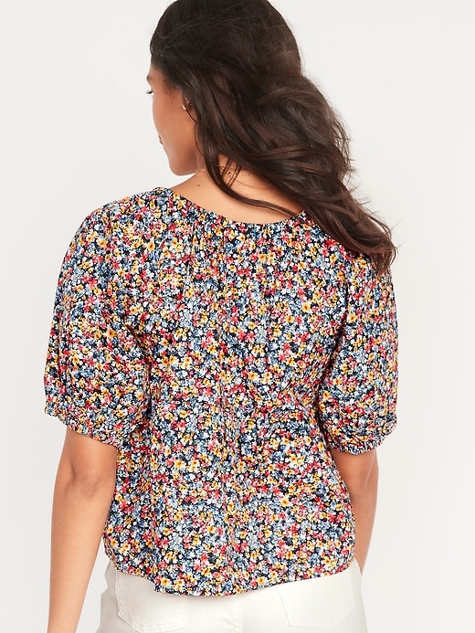 Image number 2 showing, Floral-Print Puff-Sleeve Babydoll Top