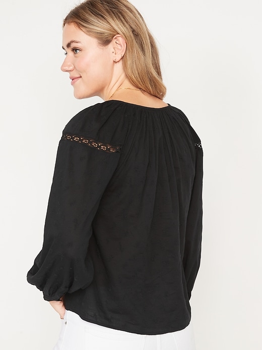 Image number 2 showing, Long-Sleeve Embroidered Lace-Trimmed Blouse for Women