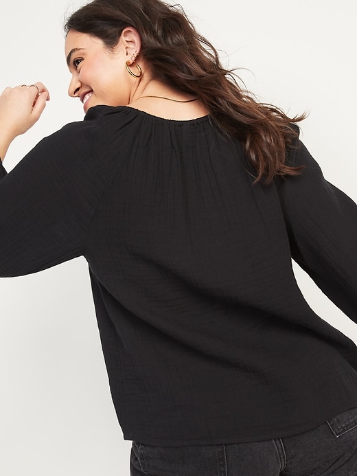 Image number 6 showing, Shirred Double-Weave Long-Sleeve Blouse for Women