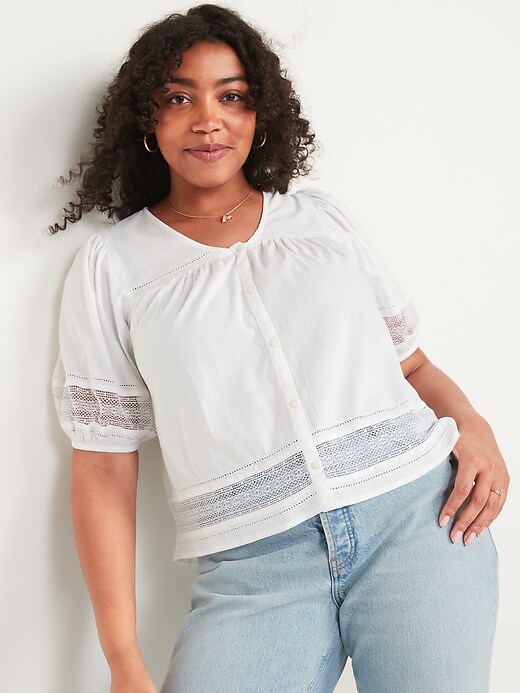 Image number 5 showing, Oversized Lace-Trim Button-Front Blouse for Women