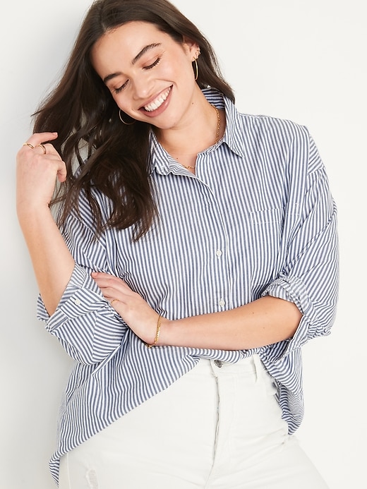 Image number 5 showing, Oversized Striped Boyfriend Shirt for Women