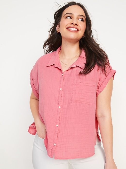 Image number 4 showing, Short-Sleeve Crinkled Button-Down Shirt