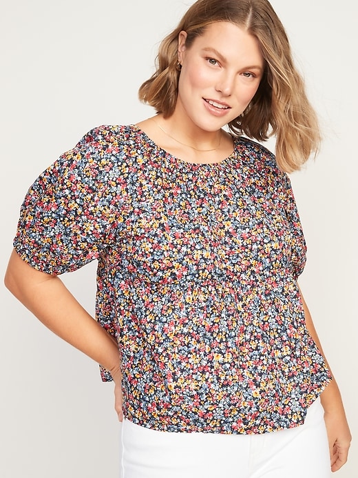 Image number 5 showing, Floral-Print Puff-Sleeve Babydoll Top