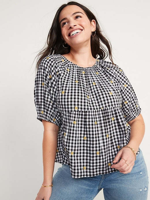 Image number 5 showing, Patterned Puff-Sleeve Swing Top for Women