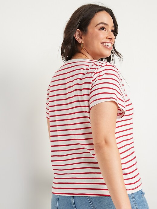 Image number 6 showing, Striped Slub-Knit V-Neck Button-Front Top for Women