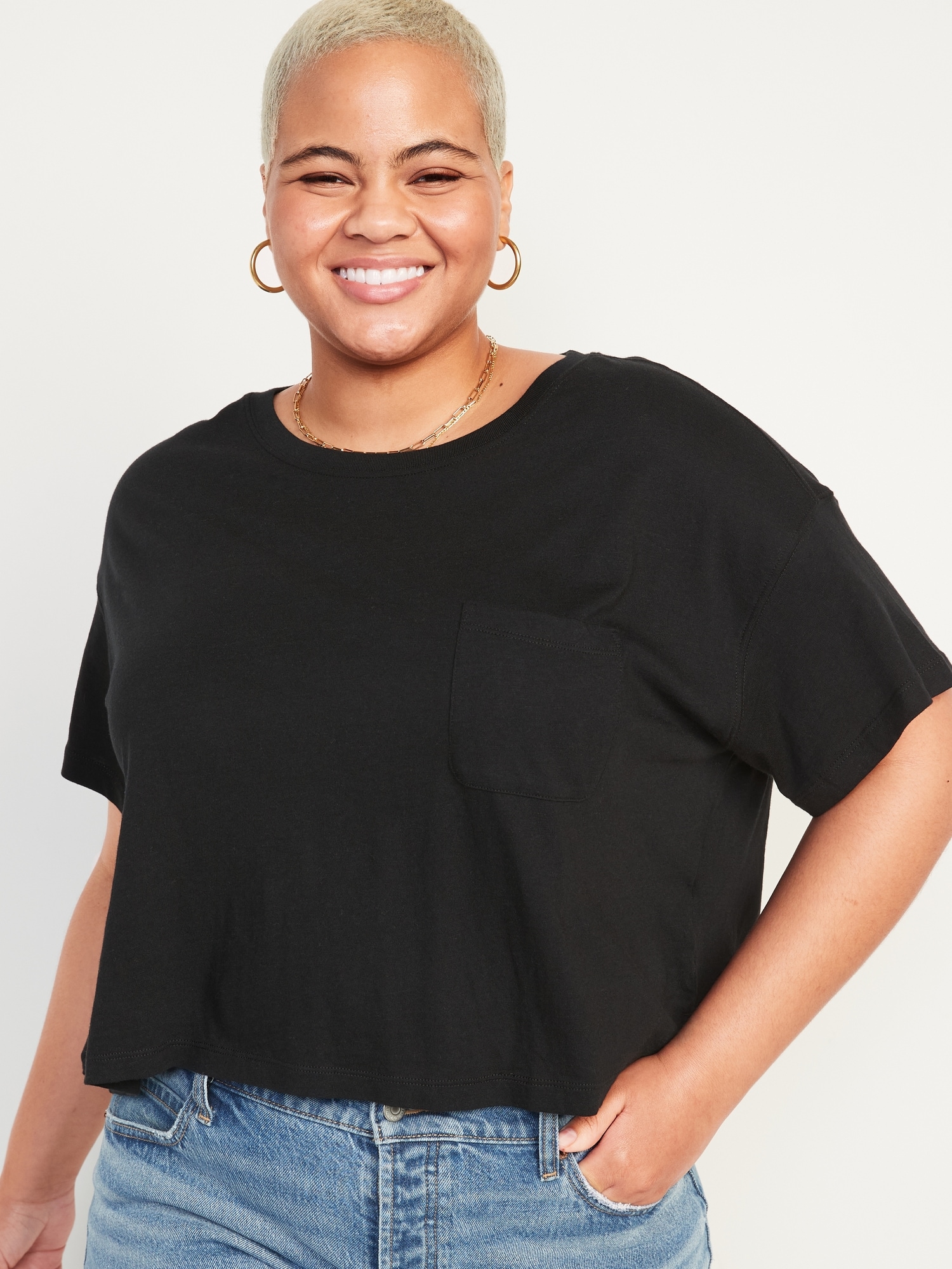Oversized Cropped Pocket T-Shirt for Women | Old Navy
