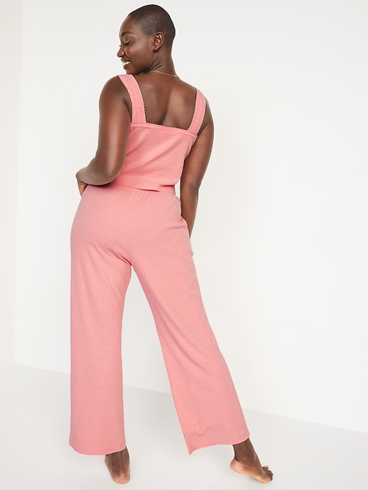 Image number 6 showing, High-Waisted Rib-Knit Wide-Leg Lounge Pants