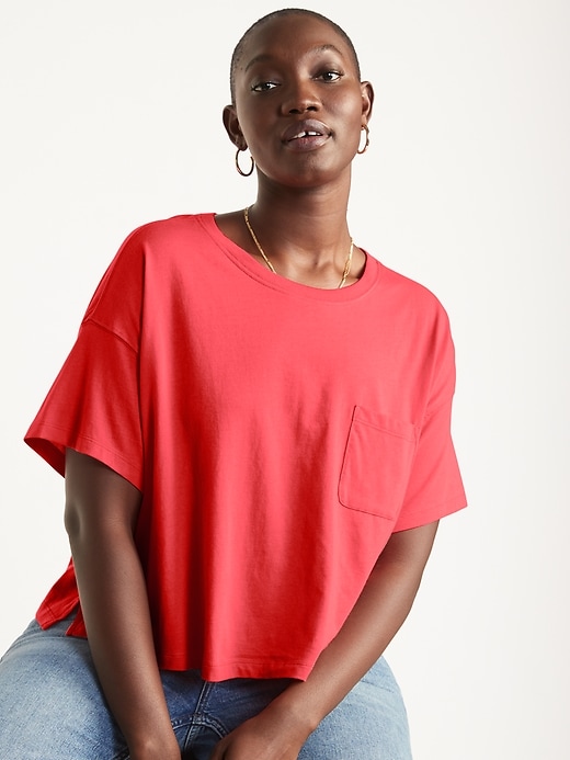Image number 5 showing, Oversized Cropped Pocket T-Shirt for Women
