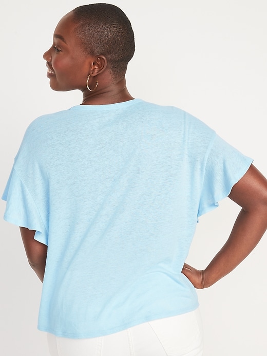 Image number 6 showing, Flutter-Sleeve Scoop-Neck Linen-Jersey Easy T-Shirt
