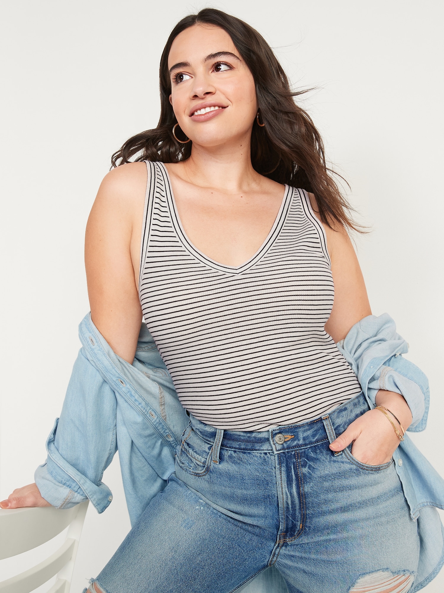 Sleeveless Striped RibKnit Tank Top Old Navy