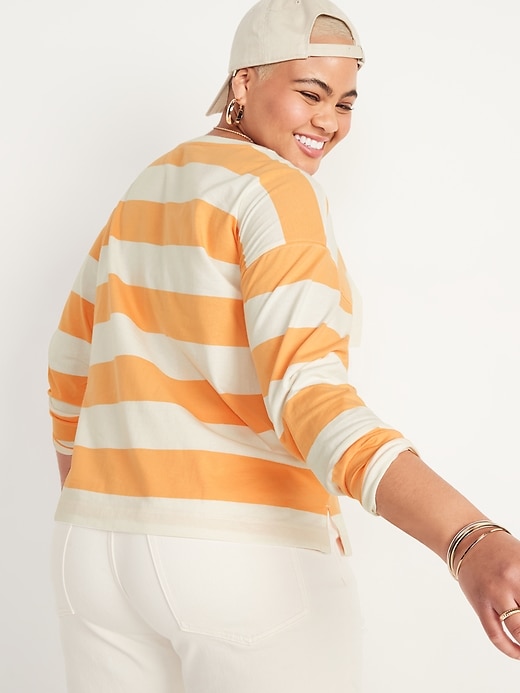 Image number 6 showing, Long-Sleeve Vintage Loose Striped Easy T-Shirt for Women