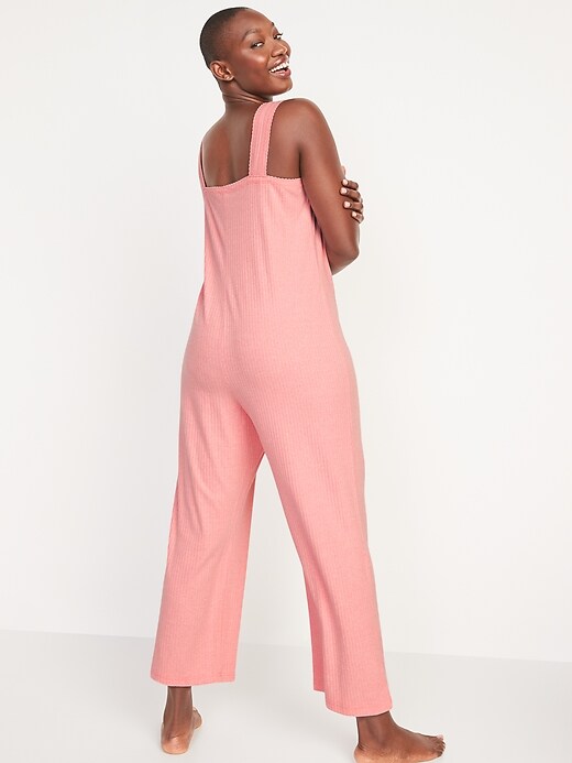 Sleeveless Cropped Rib-Knit Henley Lounge Jumpsuit | Old Navy