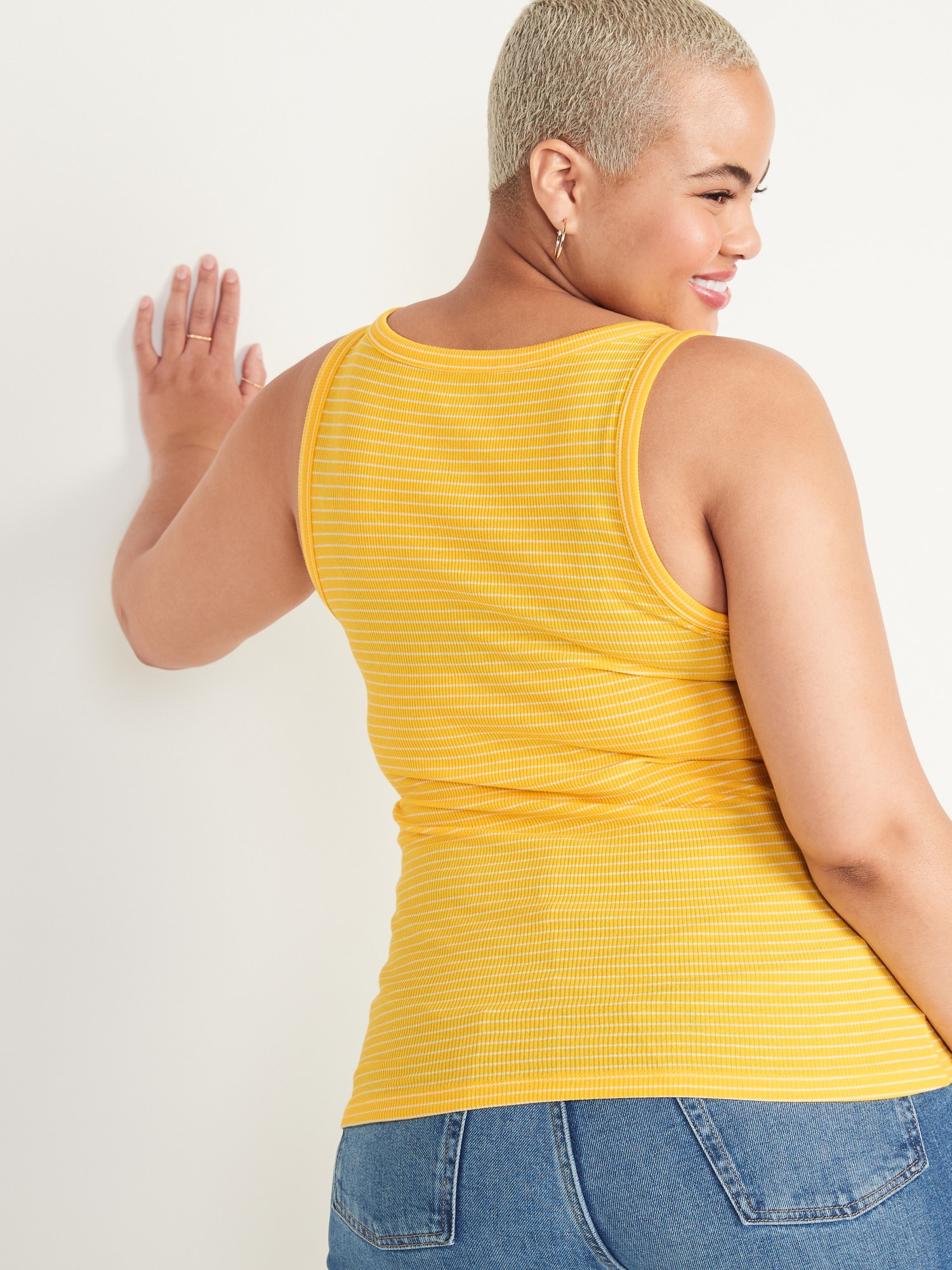 Asymmetric Straps Rib Knit Tank Top in Yellow - Retro, Indie and Unique  Fashion