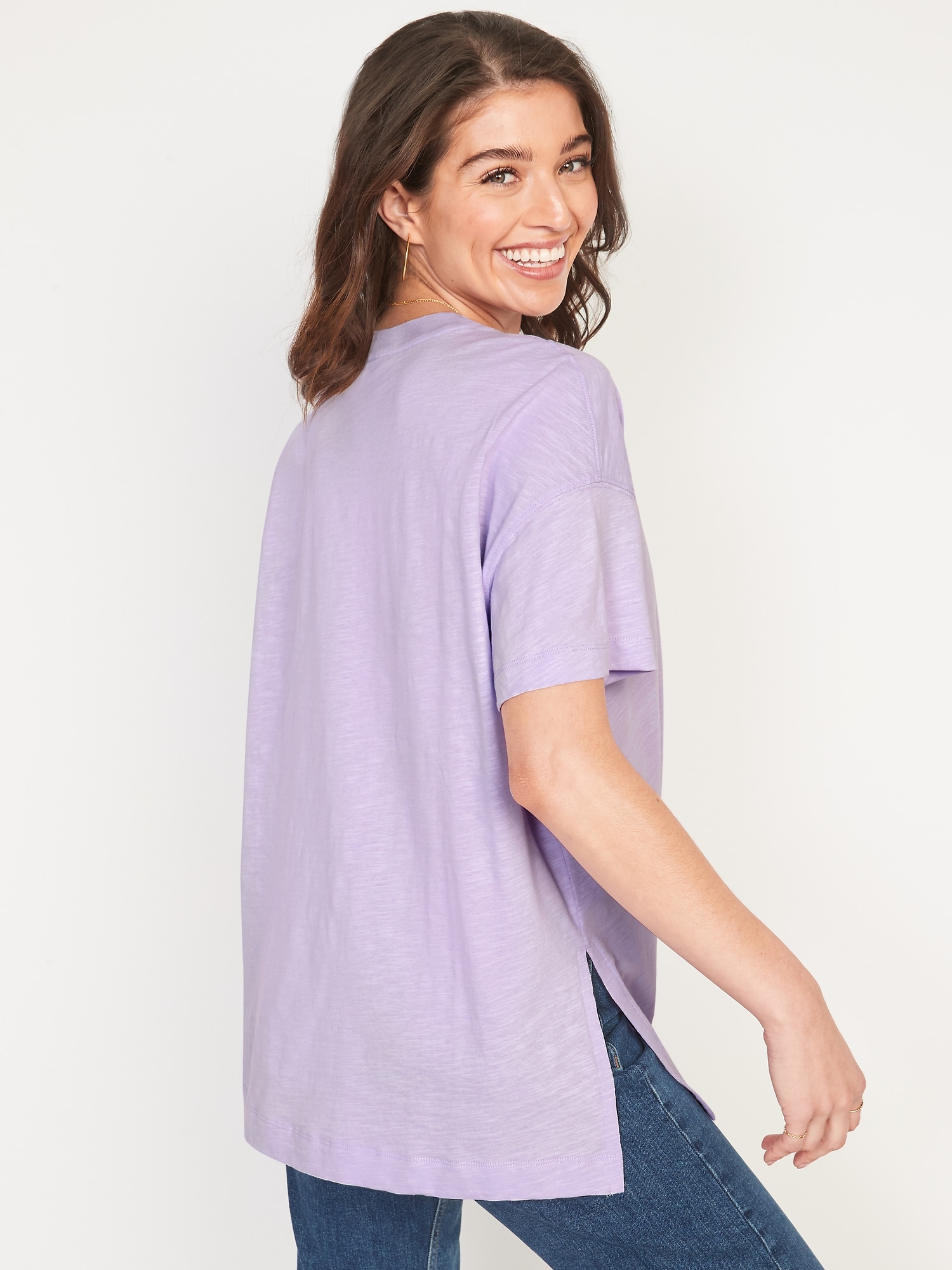 Slub-Knit Short Sleeve Seamed Tunic