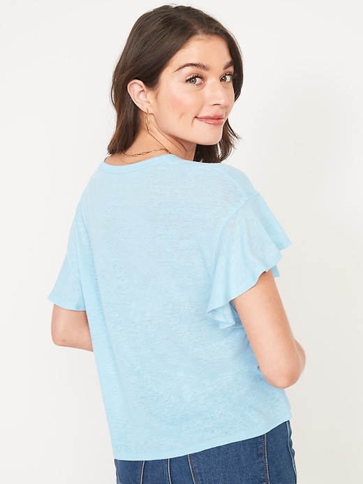 Image number 2 showing, Flutter-Sleeve Scoop-Neck Linen-Jersey Easy T-Shirt