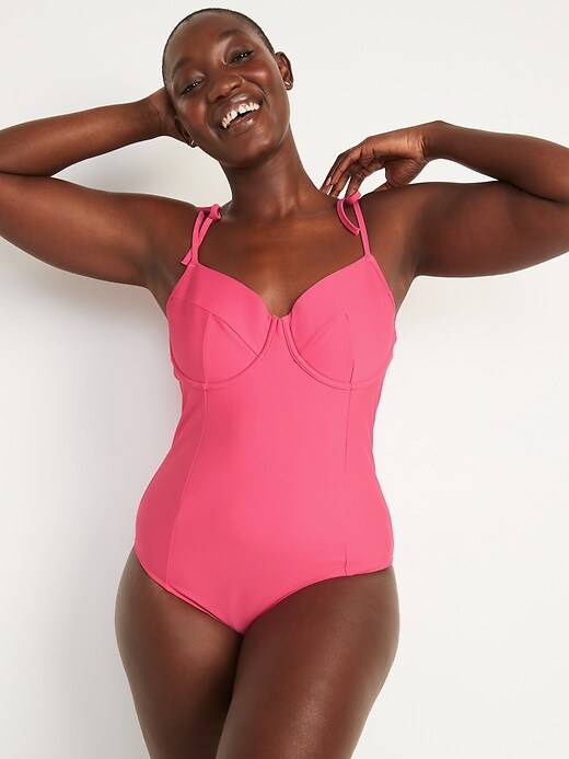 Image number 5 showing, Tie-Shoulder Underwire One-Piece Swimsuit