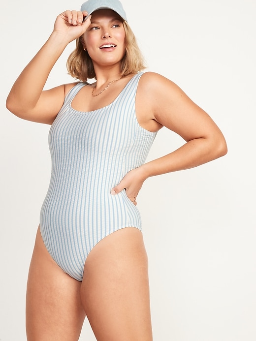 Image number 5 showing, Square-Neck Striped Seersucker One-Piece Swimsuit