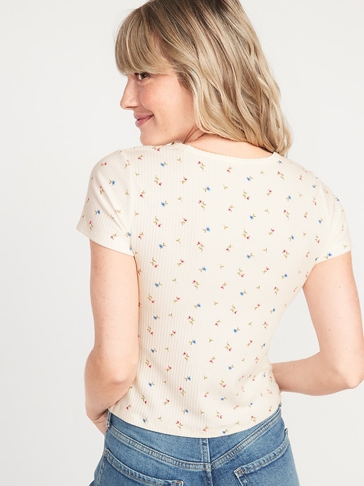 Image number 2 showing, Fitted Cropped Floral-Print Rib-Knit T-Shirt