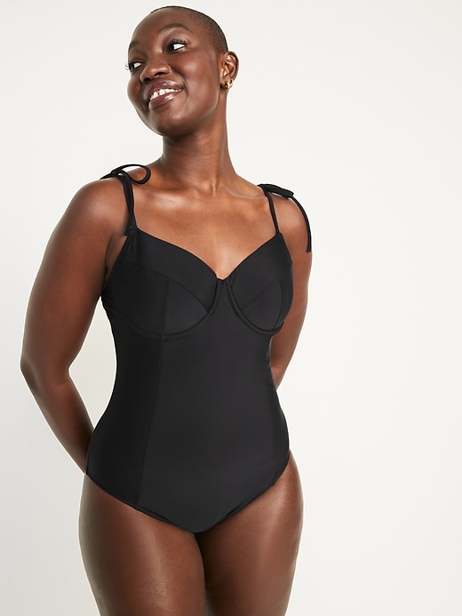 Image number 5 showing, Tie-Shoulder Underwire One-Piece Swimsuit for Women
