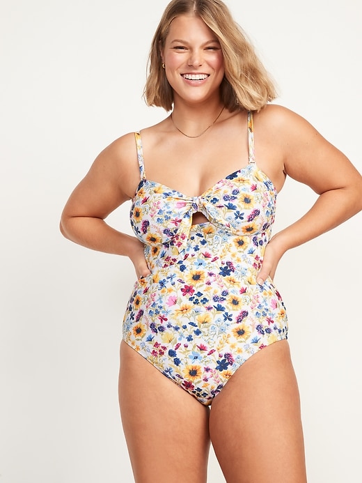 Image number 4 showing, Tie-Front Keyhole Bandeau-Style One-Piece Swimsuit