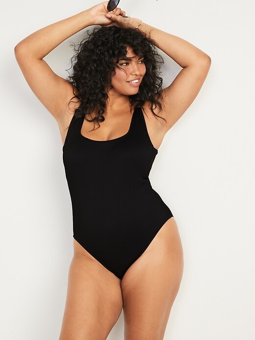 Image number 5 showing, Textured-Rib Square-Neck French-Cut One-Piece Swimsuit