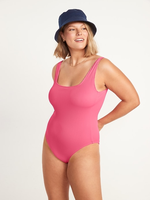 Image number 5 showing, Textured-Rib Square-Neck French-Cut One-Piece Swimsuit