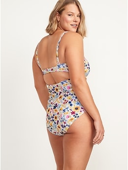 Lucky Brand Front Keyhole One Piece Swimsuit, Blue//Santa