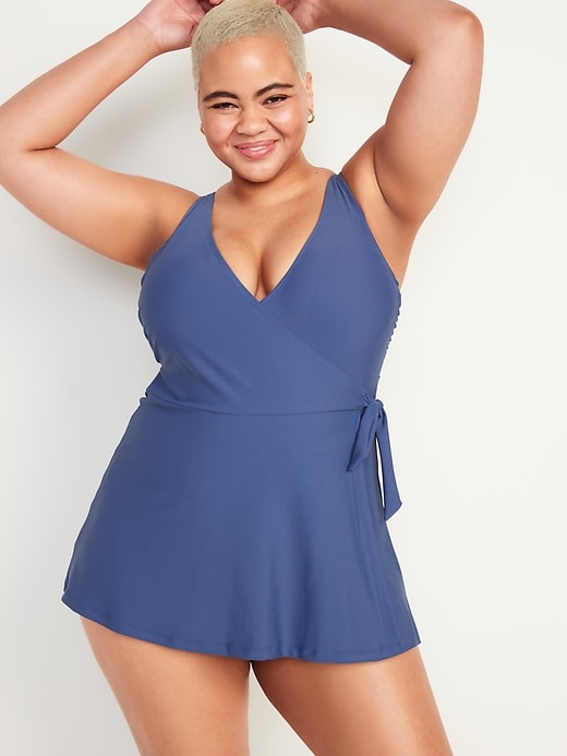 V Neck Wrap Front Swim Dress Old Navy