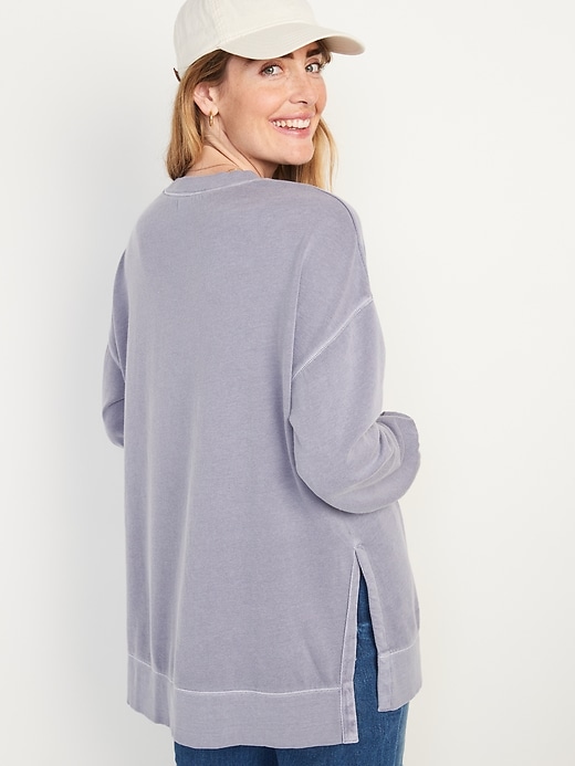 Image number 2 showing, Vintage Long-Sleeve Garment-Dyed French-Terry Tunic Sweatshirt for Women
