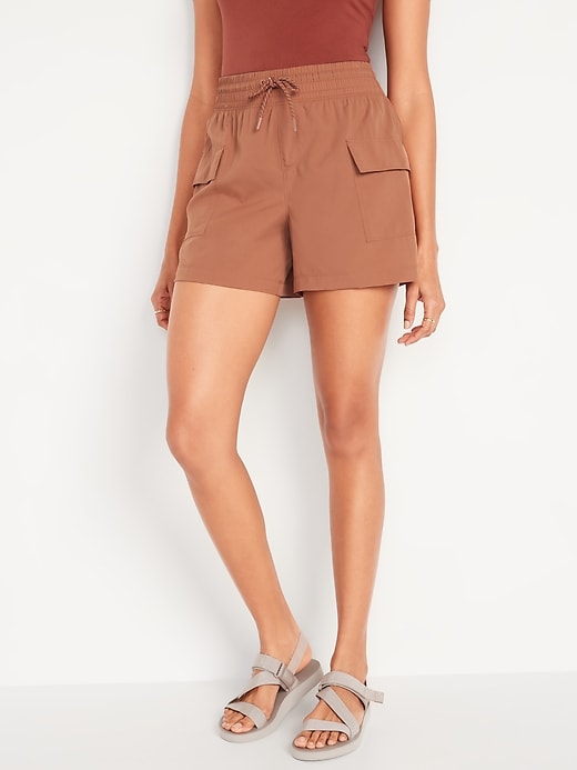 Image number 1 showing, High-Waisted StretchTech Cargo Shorts -- 5-inch inseam