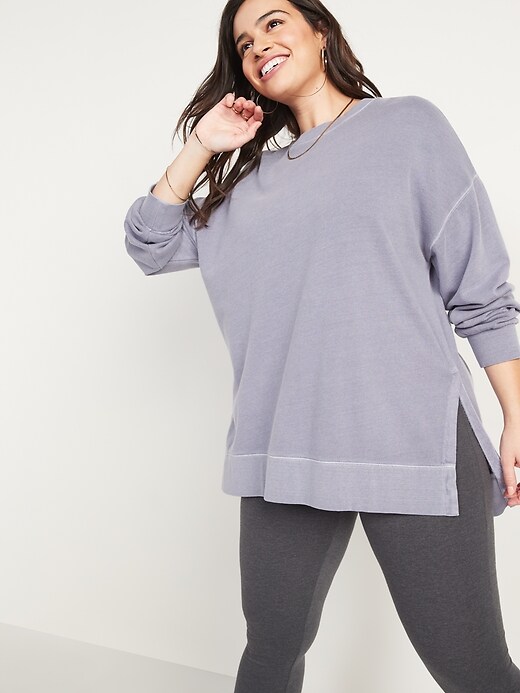 Image number 5 showing, Vintage Long-Sleeve Garment-Dyed French-Terry Tunic Sweatshirt