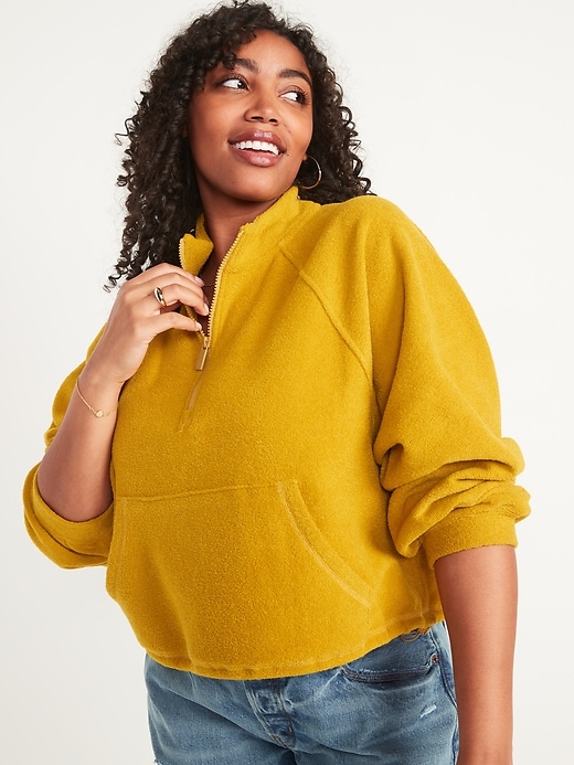 Long-Sleeve Quarter-Zip Oversized Textured Sweatshirt for Women