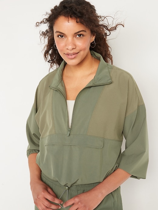 Image number 1 showing, Oversized StretchTech Cropped Quarter-Zip Windbreaker Jacket for Women