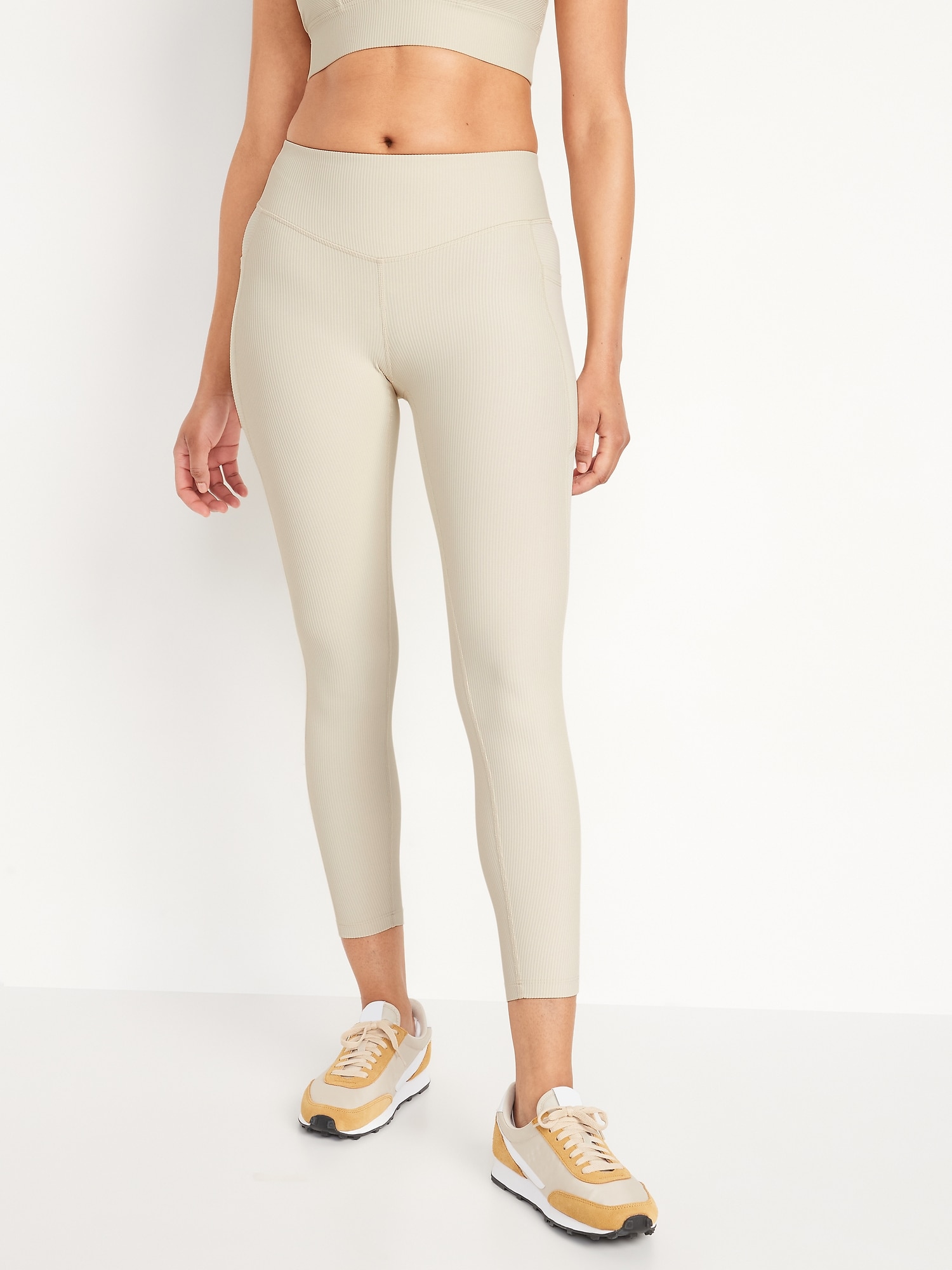 Old Navy High-Waisted PowerSoft Ribbed 7/8 Leggings for Women beige. 1