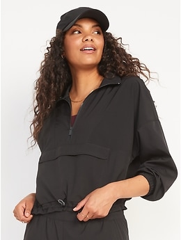 Eaphi ／ CURVE CUT LINE JACKET Oversized StretchTech Cropped Quarter-Zip Windbreaker Jacket