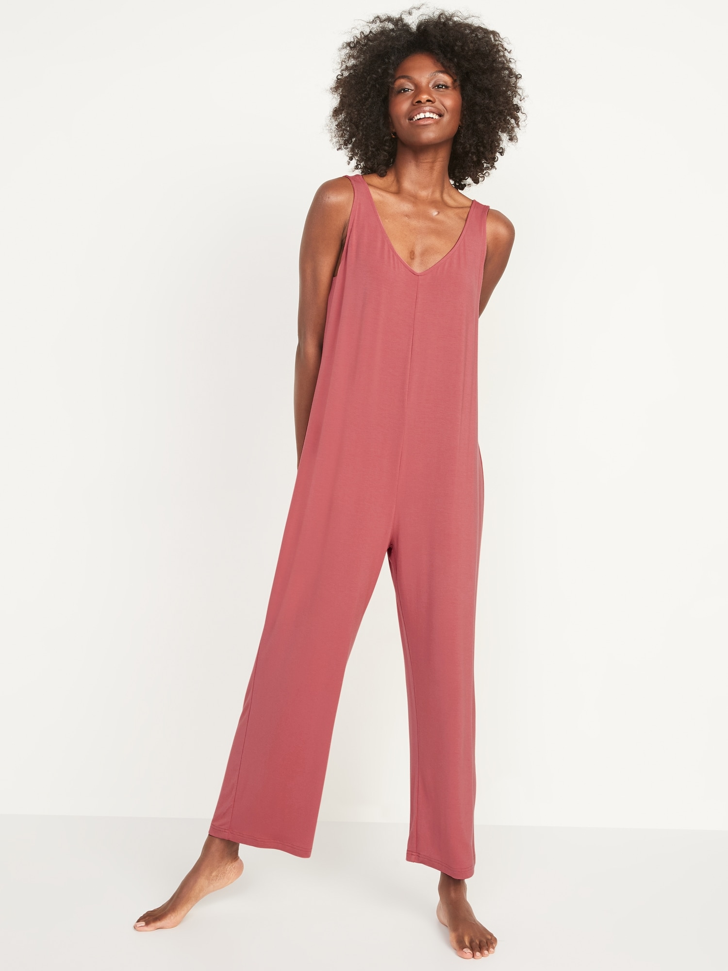 Old Navy Sunday Sleep Cropped Wide-Leg Jumpsuit for Women red. 1