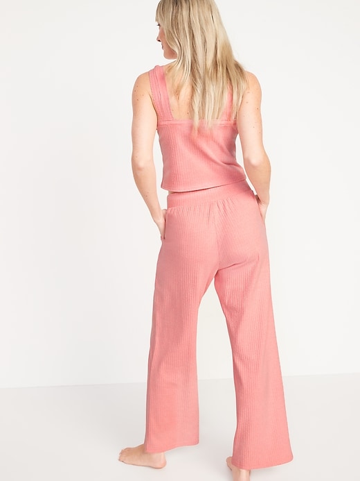 Image number 2 showing, High-Waisted Rib-Knit Wide-Leg Lounge Pants