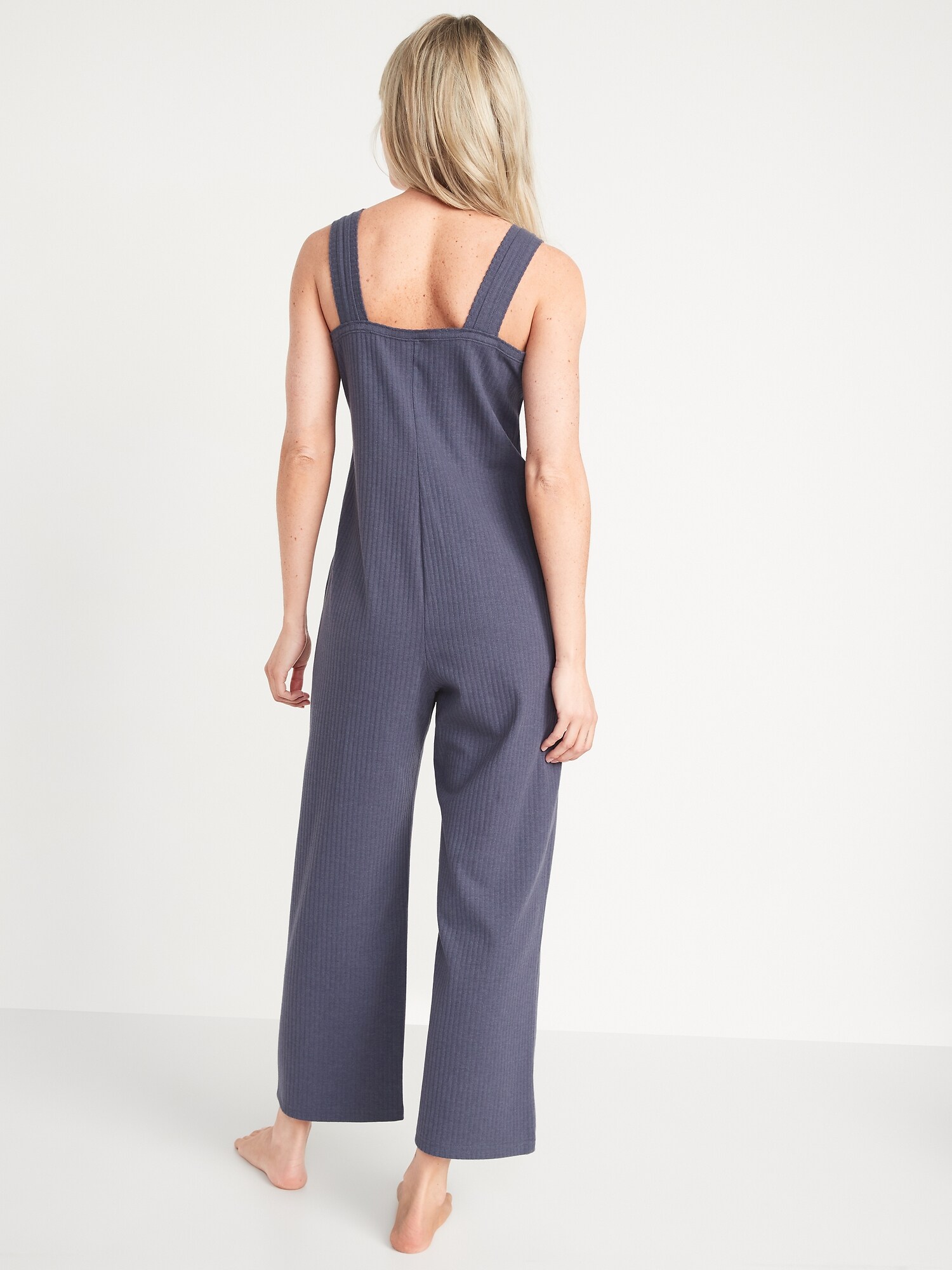 Sleeveless Cropped RibKnit Henley Lounge Jumpsuit for Women Old Navy