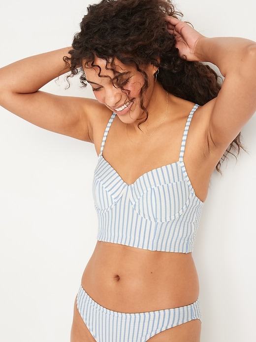 Image number 1 showing, Striped Seersucker Underwire Longline Bikini Swim Top