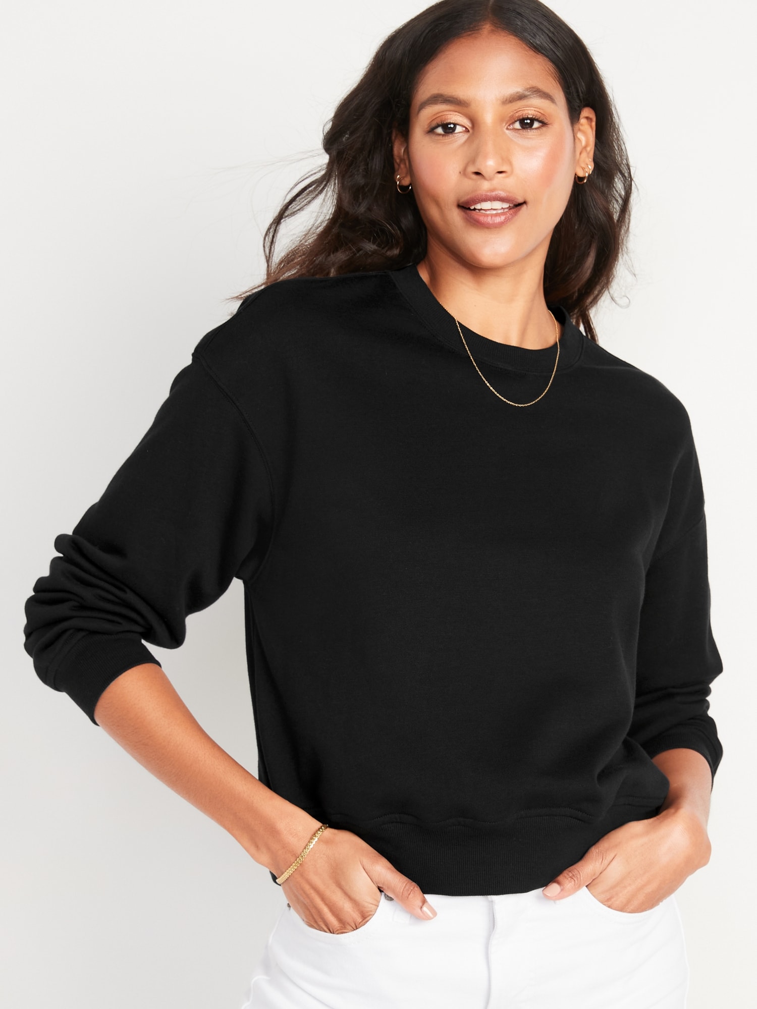 Old Navy Cropped Vintage French-Terry Sweatshirt for Women black. 1