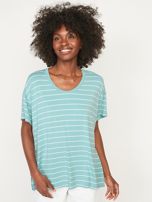 Old Navy Short-Sleeve Luxe Oversized Scoop-Neck Striped Tunic T-Shirt for Women. 1
