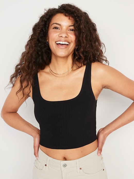 Image number 1 showing, Fitted Ultra-Cropped Rib-Knit Tank Top for Women